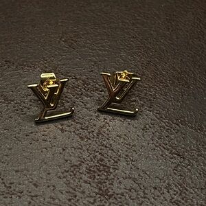 LV Copy Cat 21K Gold Plated Monogram Stud Earrings